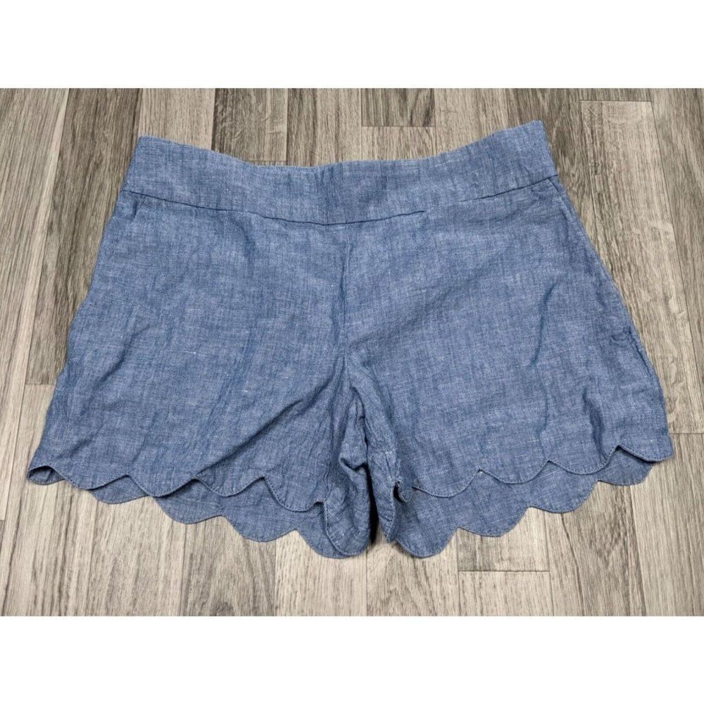(3/$35) Loft Womens Size 00 Chambray The Riviera Scalloped Hem Pockets Shorts